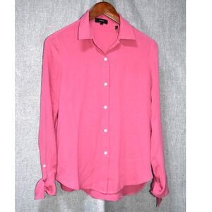 Theory Pink 100% Silk Tie Cuff Button Down Shirt L